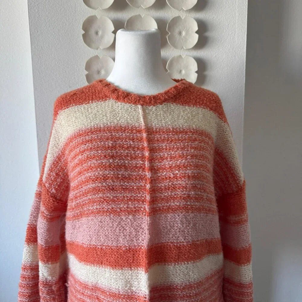Papermoon Striped Lightweight Knit Sweater – Coral & Cream – Size L - Picture 6 of 6